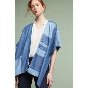 Cloth & Stone Anthropologie Patchwork Chambray Kimono Cardigan Open Front OS